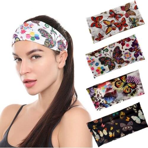New Arrival Butterfly Elastic Headband Wome Girl Soft Butterfly Print Sport Headband for Yoga Jogging 4 Styles