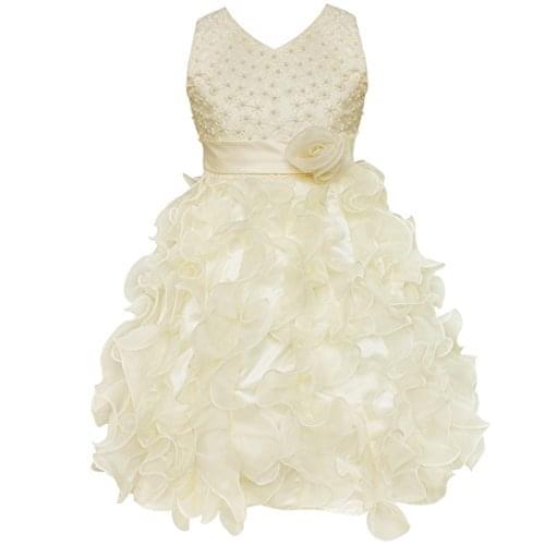 New Girls Party Dresses Beading Bodice Ruffle Wedding Communion Flower Ball Gown Formal Kids Vestido