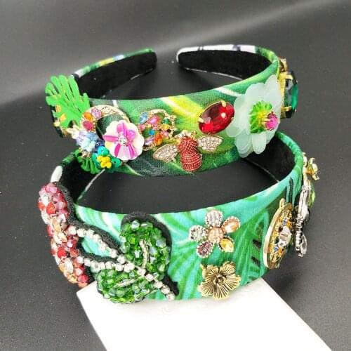 Women Baroque Green Rhinestones,Crystal Hair Bands, Women Wedding Hair Hoops, ladybug miraculous Women Hair Accessories