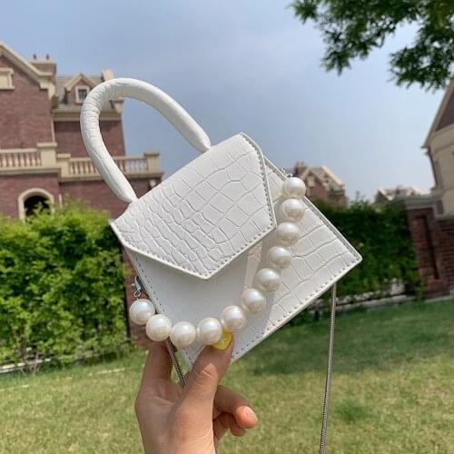 Oeak Pearl Handle Super mini Design PU Leather Shoulder Bags For Women 2020 Stone Pattern Crossbody Bag Female Travel Handbags