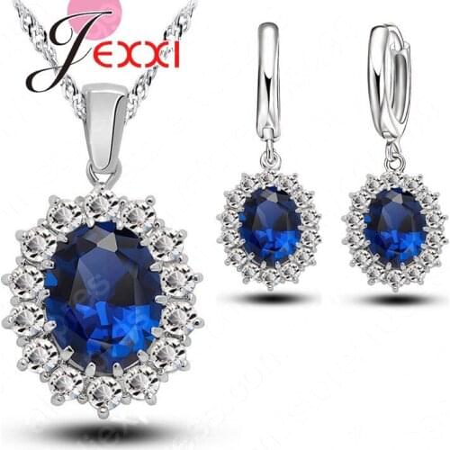 Genuine 925 Sterling Silver High Quality Cubic Zirconia Classical Necklace Earrings Jewelry Sets For Women Bridal Wedding