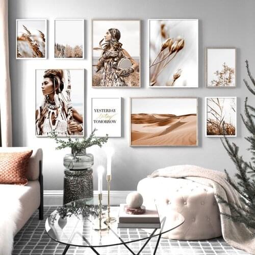 Beautiful Indian Girl Poster Letter Quotes Weed Tree Desert Landscape Wall Art Canvas Painting for Living Room Home Decor