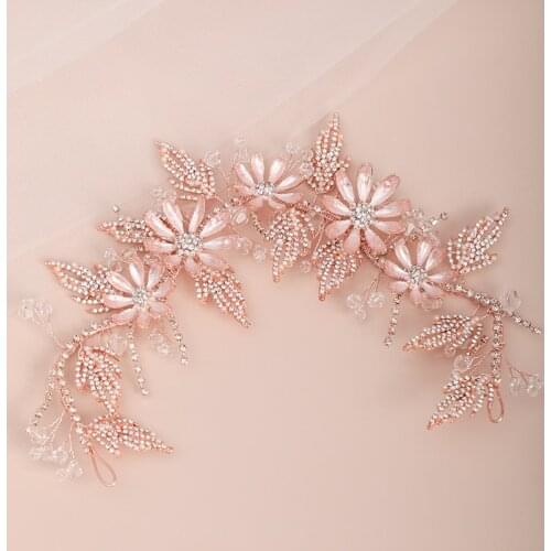 Rose Gold Color Headbands Wedding Hair Accessories Crystal Flower Headband Hairbands Tiara Women Headdress Bridal Hair Jewelry