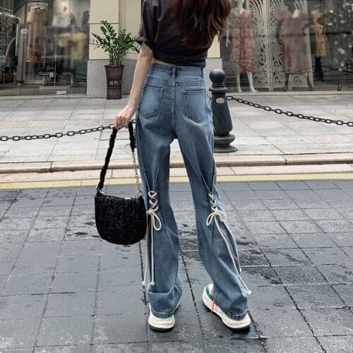 Straight Wide-Legged Capris Korean Vintage Clothes WomenS High Waist Trousers Fashion Jeans Pants For Girls Streetwear 2021
