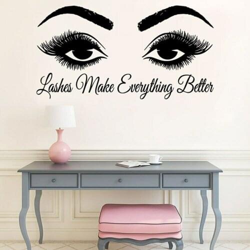 Lashes Make Everything Better Quote Wall Sticker Eyelash Beauty Salon Lash Studio Decals Modern Interior Decoration Mural 4136