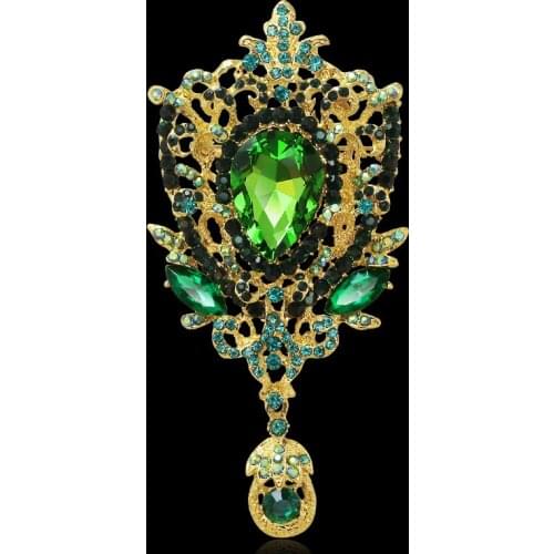 Retro Antique Large Crystal Rhinestones Water-drop Brooch Pins For Weddings Banquet Party Bouquet Bejeweled Accessories AE134