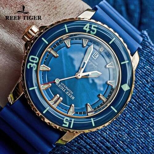 Reef Tiger/RT Top Brand Rubber Strap Sapphire Glass Men Sport Military Automatic Watches Waterproof 200M Diving Mechanical Watch
