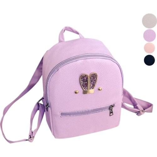Fashion Korean Women Backpack Leather Rabbit Ears Diamond Zipped Ladies Casual Travel Bag Girls School Bags High Quality New