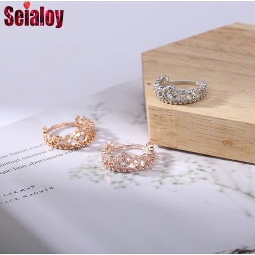 Seialoy Fashion Simple Shiny Heart Crown Rings For Women Men Original rose Gold Silver Color Ring Engagement Couples Jewelry