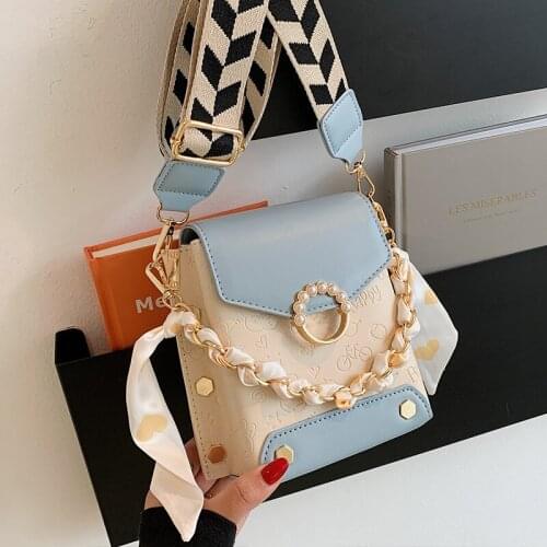 Broadband Contrast Color Leather Crossbody Bags For Women Portable Bucket Travel Handbag Top-hand Shoulder Messenger Bag