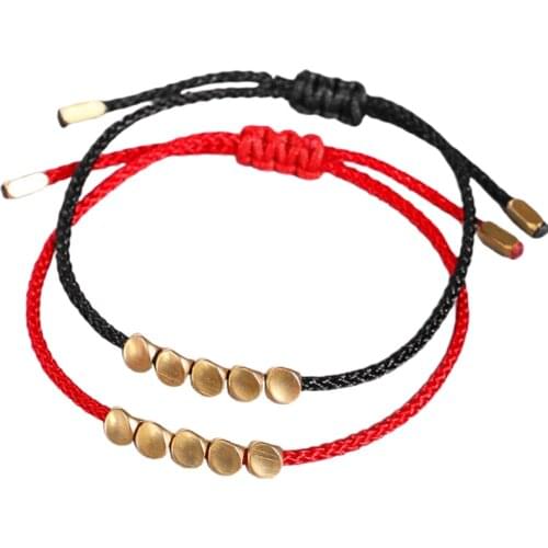 Tibetan Buddhist Creative Irregular Copper Beads Red Black Rope Pulling Bracelet For Women Men Handmade Knots Thread Bracelets