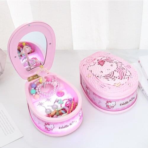 Creative Cartoon Jewelry Box Music Box Pink Cat Clockwork Music Box Girl Birthday Gift Hairpin Hair Tie Storage Box
