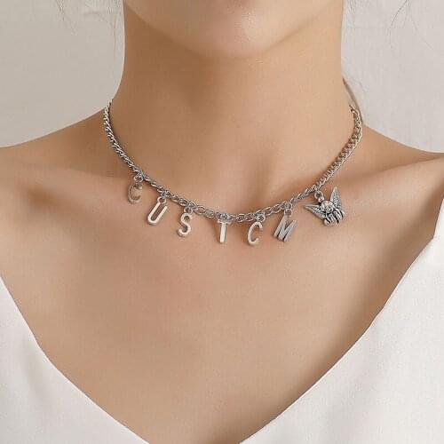 Vintage Creative Angel Letters Charms Choker Necklace Women Temperament Geometric Clavicle Necklace Neck Chocker Jewelry Kolye
