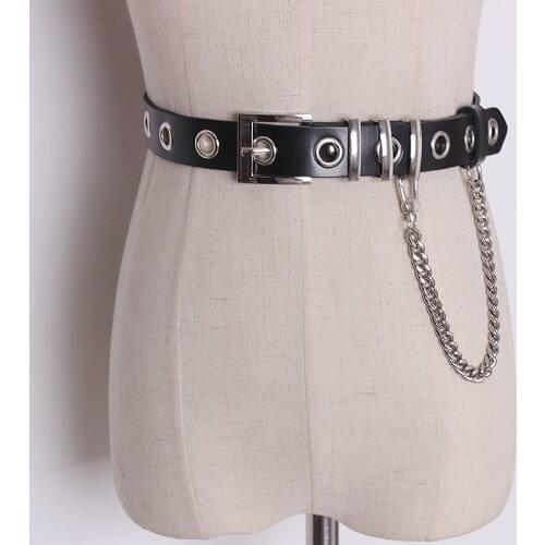 Womens Runway Fashion Genuine Leather Chain Cummerbunds Female Dress Corsets Waistband Belts Decoration Wide Belt TB531