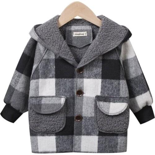 Winter Cotton Toddler Boys Clothes Plaid Casual Woolen Coat Turn-down Collar Warm and Windproof Children Outwear 2-7 Year Outfit