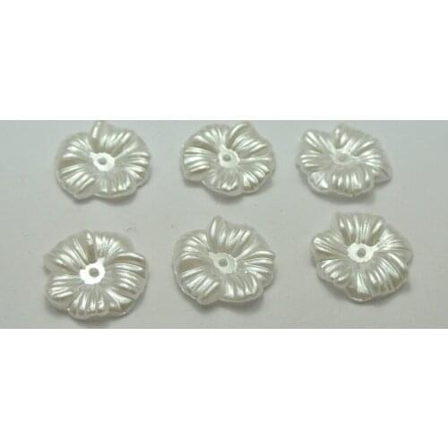 100 Pure White Acrylic Pearl Flat Bead Cap Flower Beads 16mm Center Hole Beads