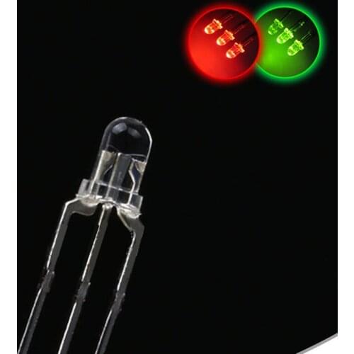 1000PCS / LOT LED lamp beads line, 3MM / F3 Dual flash red and green, transparent cathode, long-legged, two-color led lights