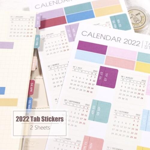MyPretties 2 Sheets/Set 2021 2022 Calendar Tab Stickers Functional Planner Monthly Schedule Mark Agenda Stationery Stickers