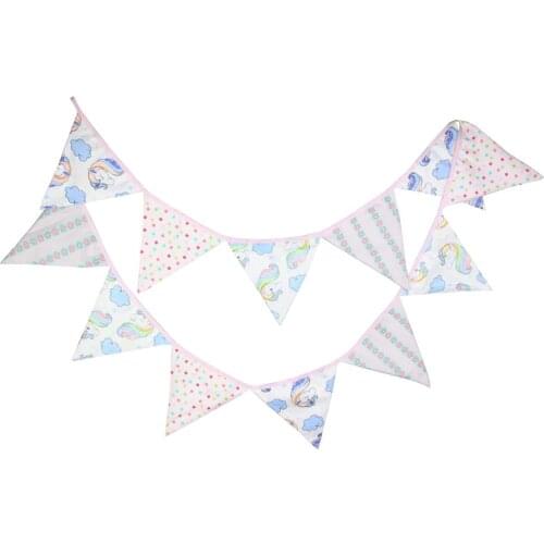 3.2m 12 Flags Cartoon Unicorn Cotton Banner Pennant Garland Kids Baby Birthday Bunting Gathering Festival Garden Party Accessory