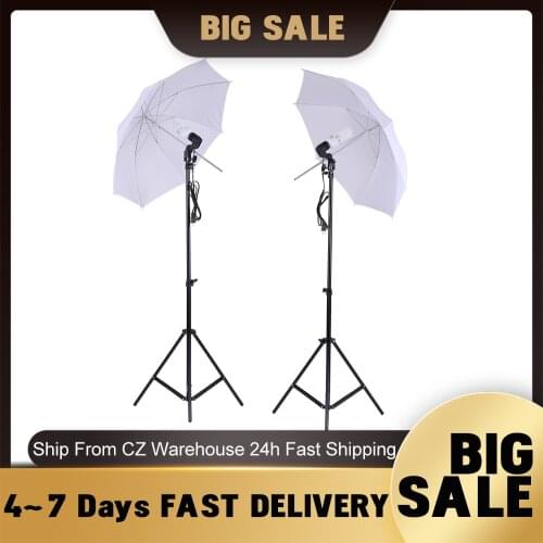 Photo Studio Lighting Kit 2Pcs 2m Light Stand + 2Pcs 33in White Soft Light Umbrella + 2Pcs 45W Light Bulb + Swivel Light Socket