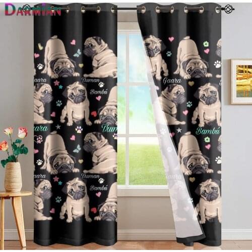 DARMIAN Kawaii 3D Pug Dog Pattern Design Black Thermal Insualted Window Draperies Bedroom/Kitchen Home Decor Full Shade Curtain