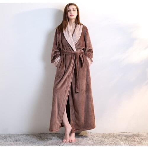 Men Robe Long Length Thicken Warm Bath Robes Long Sleeve Bathrobe Lovers Flannel Winter Women Sleepwear tmall ropa hombre