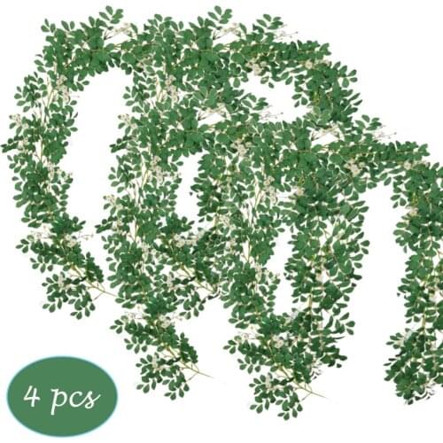 4 pcs Artificial 1.95M Vine Hanging Plants Garland Saponin Leaves Daisy Flowers for Party Backdrop Hanging Wedding Arch Decor