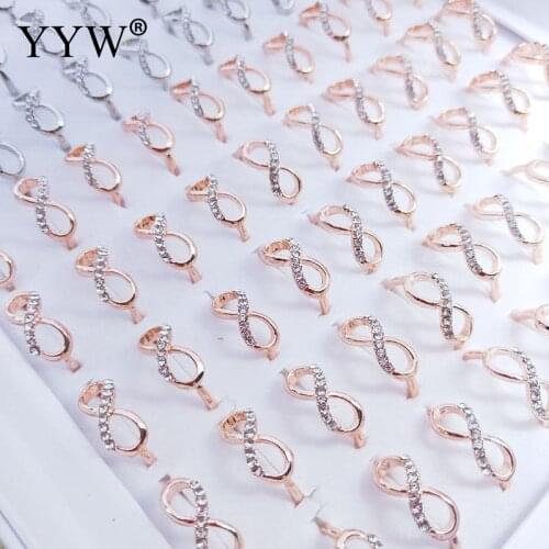 100pcs/Box 8 Word Rings With Rhinestone Zinc Alloy Finger Ring For Woman Men Fashion Jewelry Wedding Party Rings US Size 6-15