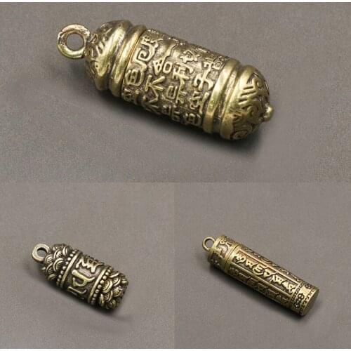 Brass Six-character Mantra Tibetan Heart Sutra Tube Charm Tibetan Buddhism Necklace Pendant Accessories Religious Jewelry