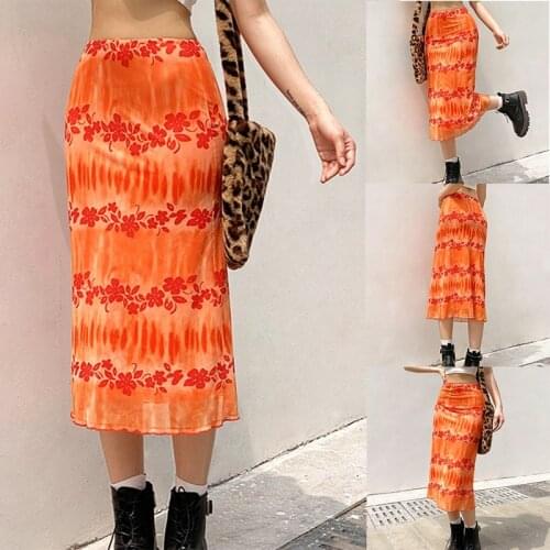 Summer Floral Print Midi Skirts Womens Casual High Waisted Skirt Ladies Sweat Cute Fashion Beach Streetwear