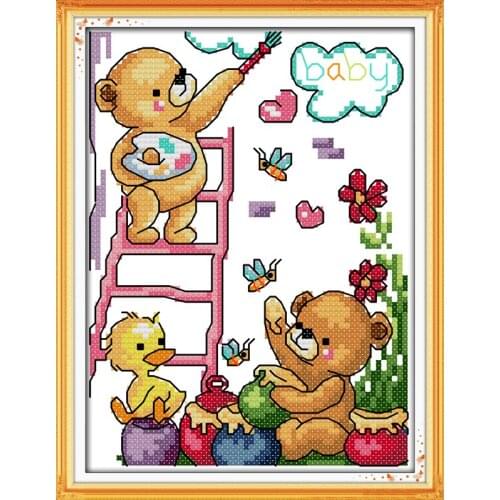 Happy painting cross stitch kit cartoon 11ct count print canvas stitches embroidery DIY handmade needlework plus