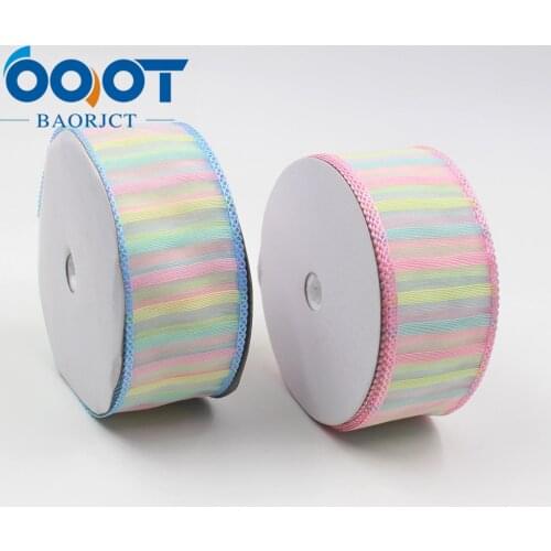 OOOT BAORJCT L-20325-186,38mm 5yards Colored bilateral flower transparent yarn ribbon,Wedding Accessories DIY handmade materials