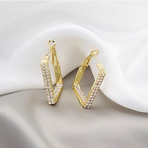 Origin Summer Simple Geometrical Square Hollow Out Hoop Earring for Women Korean Gold Rhinestone Earring Jewelry Pendientes