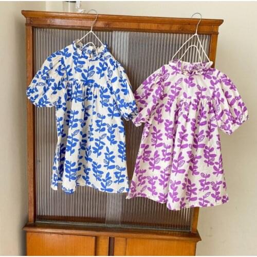 2021 Korea style girls printed dress fashion cotton summer girls dresses 2-7 years YX546