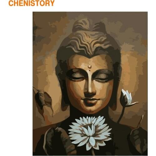 CHENISTORY Frame Lotus Buddha DIY Painting By Numbers Acrylic Paint By Number Handpainted For Home Decor Calligraphy Painting