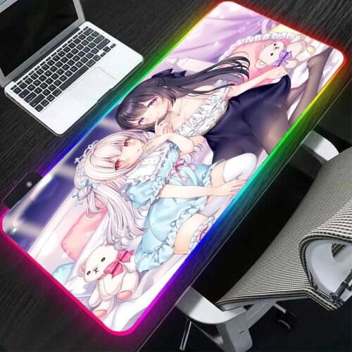 RGB Japanese Anime Sexy Kawaii Girl HD Picture Mouse Pad Gamers Essential Pad Waterproof Large Desktop Keyboard LED Mouse Pad