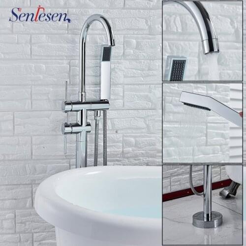 Senlesen Bathroom Tub Faucet Solid Brass Single Handle Floor Free Standing Bathtub Faucet For Shower Hot and Cold Water Taps