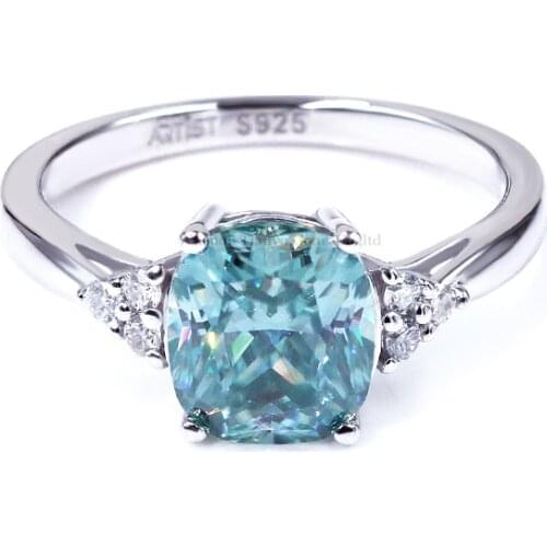 Tianyu Gems Cushion 7x8mm Blue Green White Moissanite Wedding Ring 1.5ct Fashion Trendy Silver Gifts Diamond Jewelry for Women