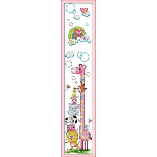 Height chart of giraffe cross stitch kits cartoon Aida count 18ct 14ct 11ct printed embroidery DIY handmade needlework supply