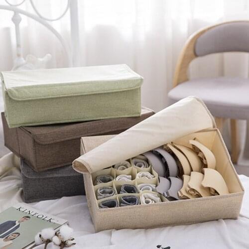 10/15 Grids Drawer Underwear Storage Box Cotton Linen Moisture-Proof Multi-Compartment Socks Bra Case Breathable Organizer