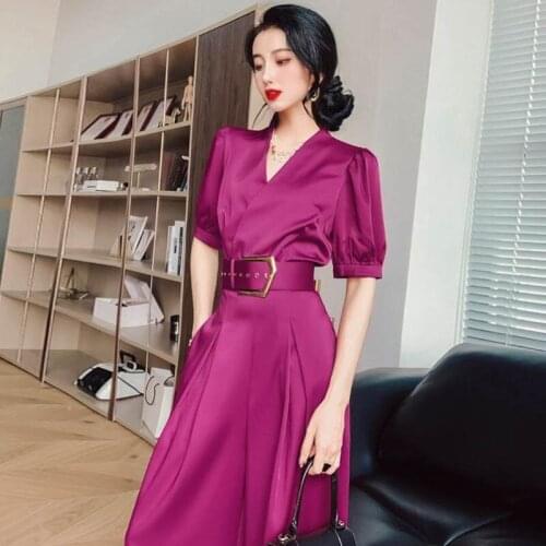 Womens Jumpsuit Women 2021New Office Mopping Pants High Waist Trousers Belt Wide Leg Pants Temperament Suit Ice Silk Jumpsuit