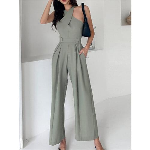 Womens Summer Jumpsuit Casual Slim High-Waist Cross Halter Overalls Loose Wide-Leg Party Jumpsuit