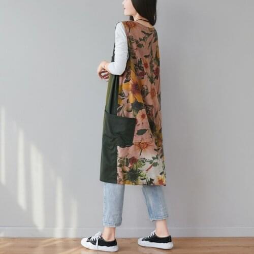 Women Loose Patchwork Vests Ladies Print V Neck Single Breasted Waistcoat Sleeveless Coat Long Coat Outerwear Female 2019 Vest