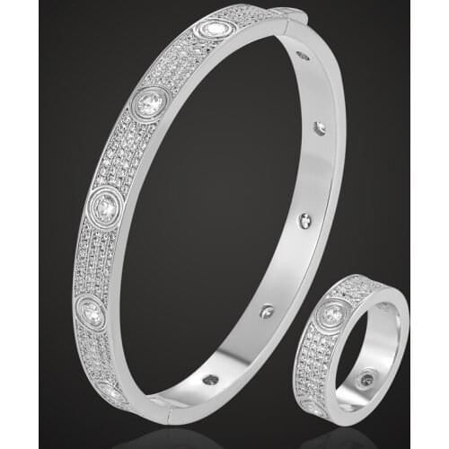 Zlxgirl jewelry luxury brand Europe full Cubic Zircon Cooper Bangle&ring Jewelry Sets Women Love Bangles And ring Jewellery sets