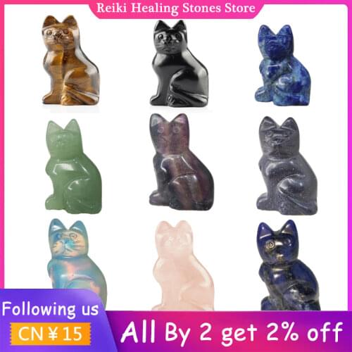 Natural Crystal Cat Rose Quartz Amethyst Obsidian Statue Healing Animals Figurines Reiki Lucky Stones Home Decor Wholesale