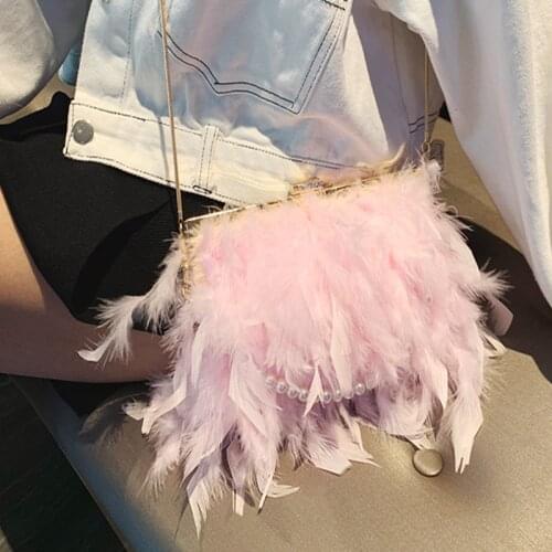 2019 Luxury Chic Handbags Women Famous Brands Ostrich Feather Purses Handbags Women Bags Designer Chain Evening Party Clutch Bag