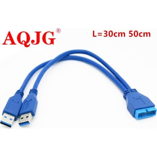 30cm 50cm Dual 2 Port USB3.0 USB 3.0 A Male to Motherboard Mainboard 20Pin Cable Adapter 19 Pin USB Extension cable AQJG