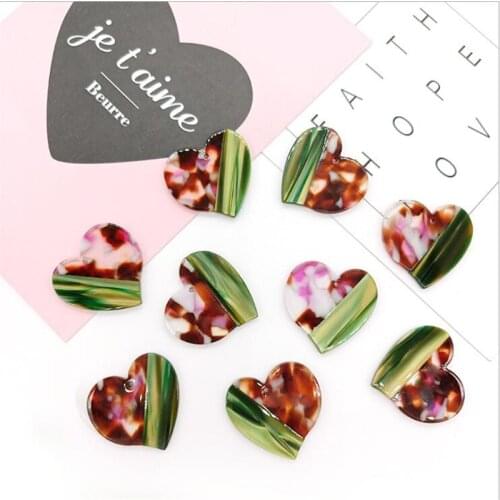 2pcs/lot Acetic Acid Patchwork Heart Pendant Connectors Trendy Charms For DIY Earrings Jewelry Making Acrylic Beads with Hole