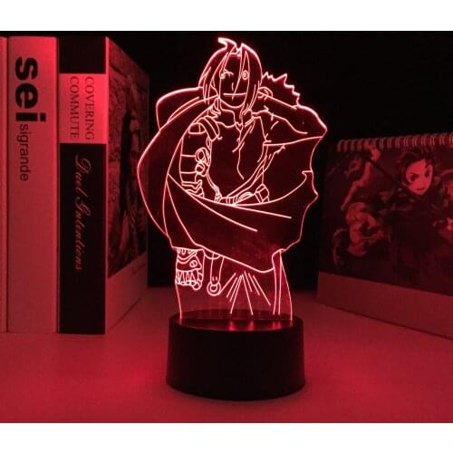 Anime Figure Fullmetal Alchemist Edward Elric Night Light 3D LED Color Changing Kids Bedroom Decorative USB Desk Lamp
