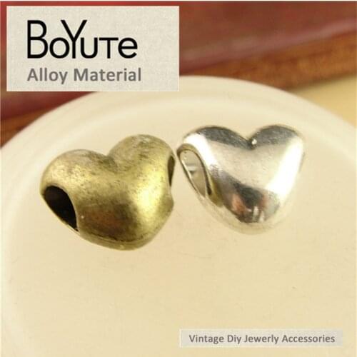 BoYuTe (100 Pieces/Lot) 11*10*7MM Zinc Alloy Materials Antique Bronze Silver Plated Heart Beads Jewelry Making Accessories